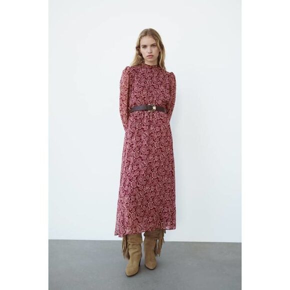 ZARA BELTED PRINTED DRESS NEW - Picture 2 of 7
